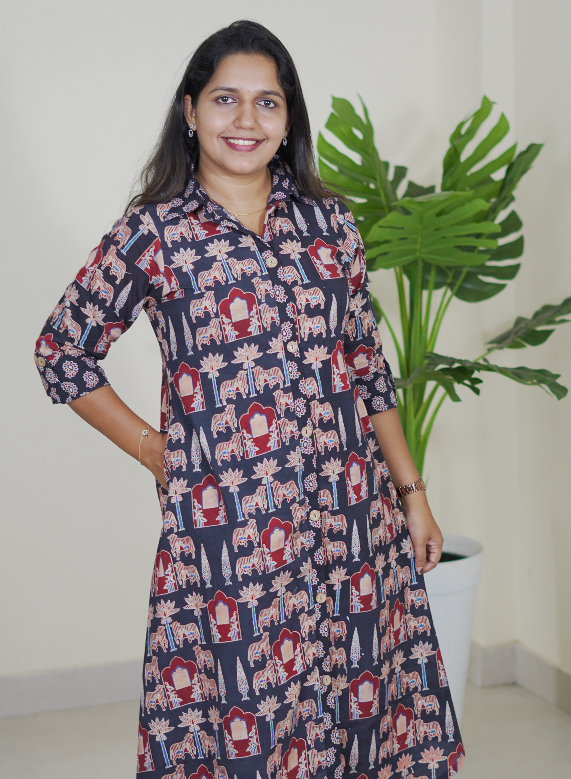 Ajrak Black Shirt Dress