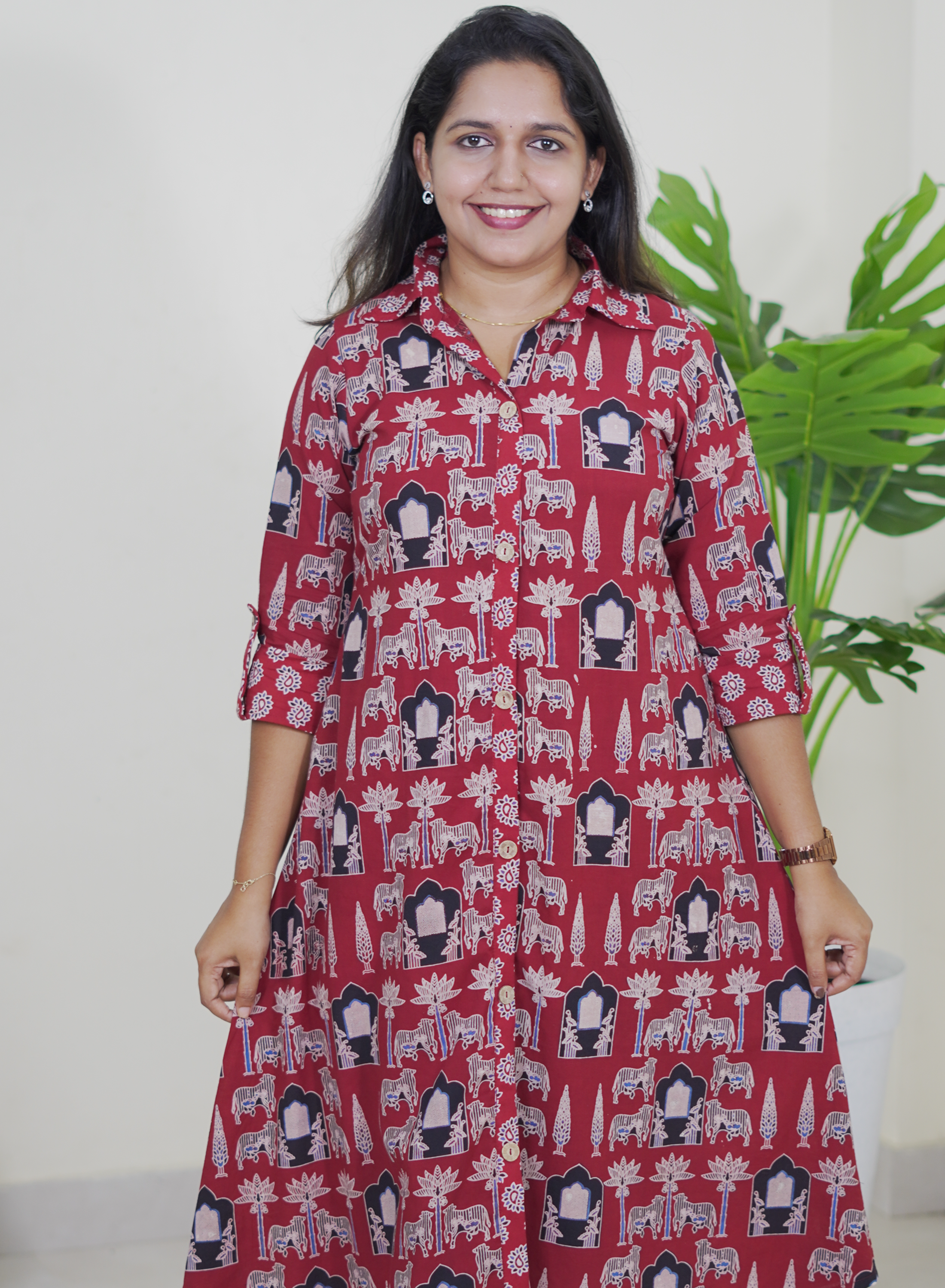 Ajrak Maroon Shirt Dress