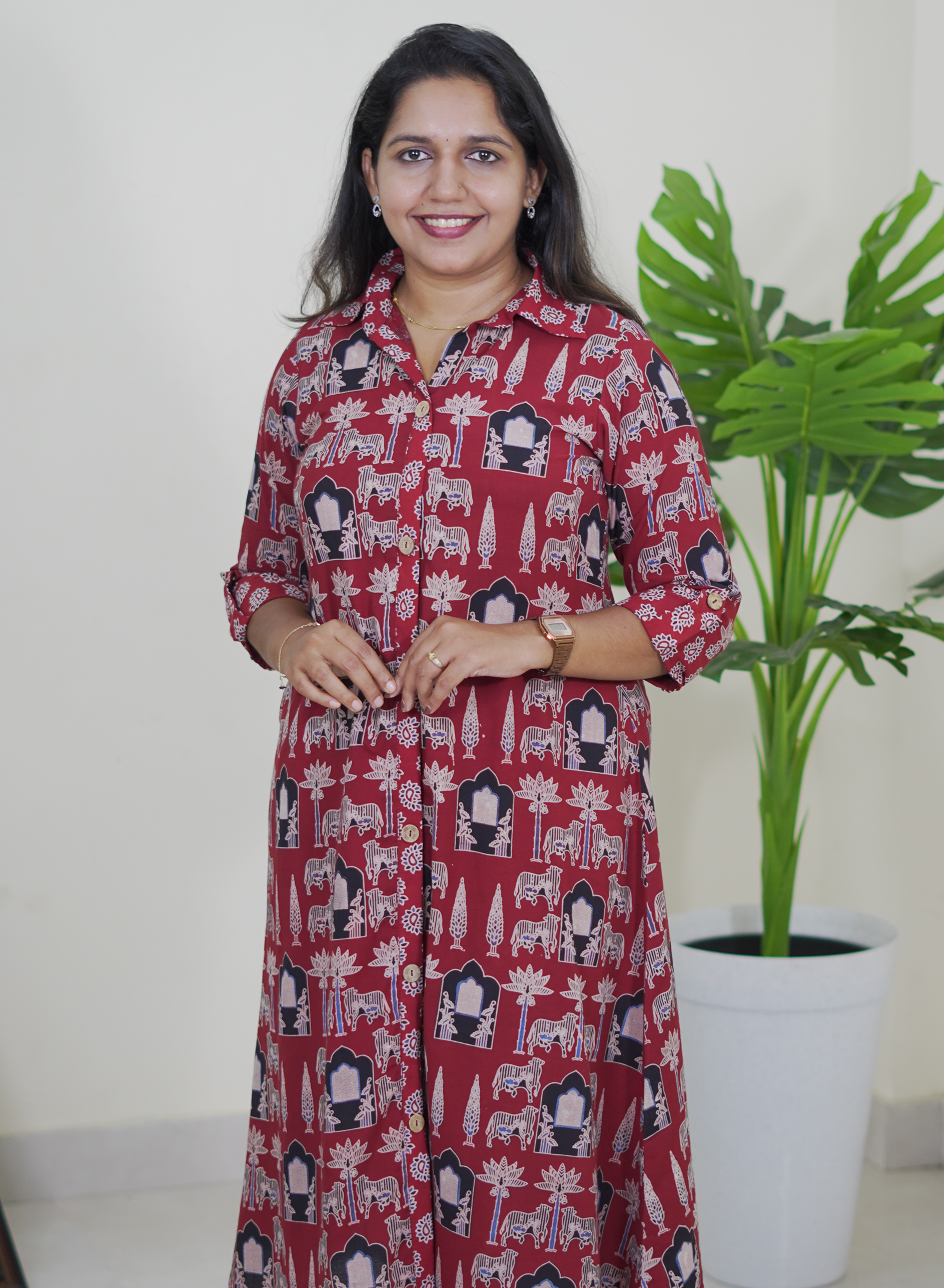 Ajrak Maroon Shirt Dress