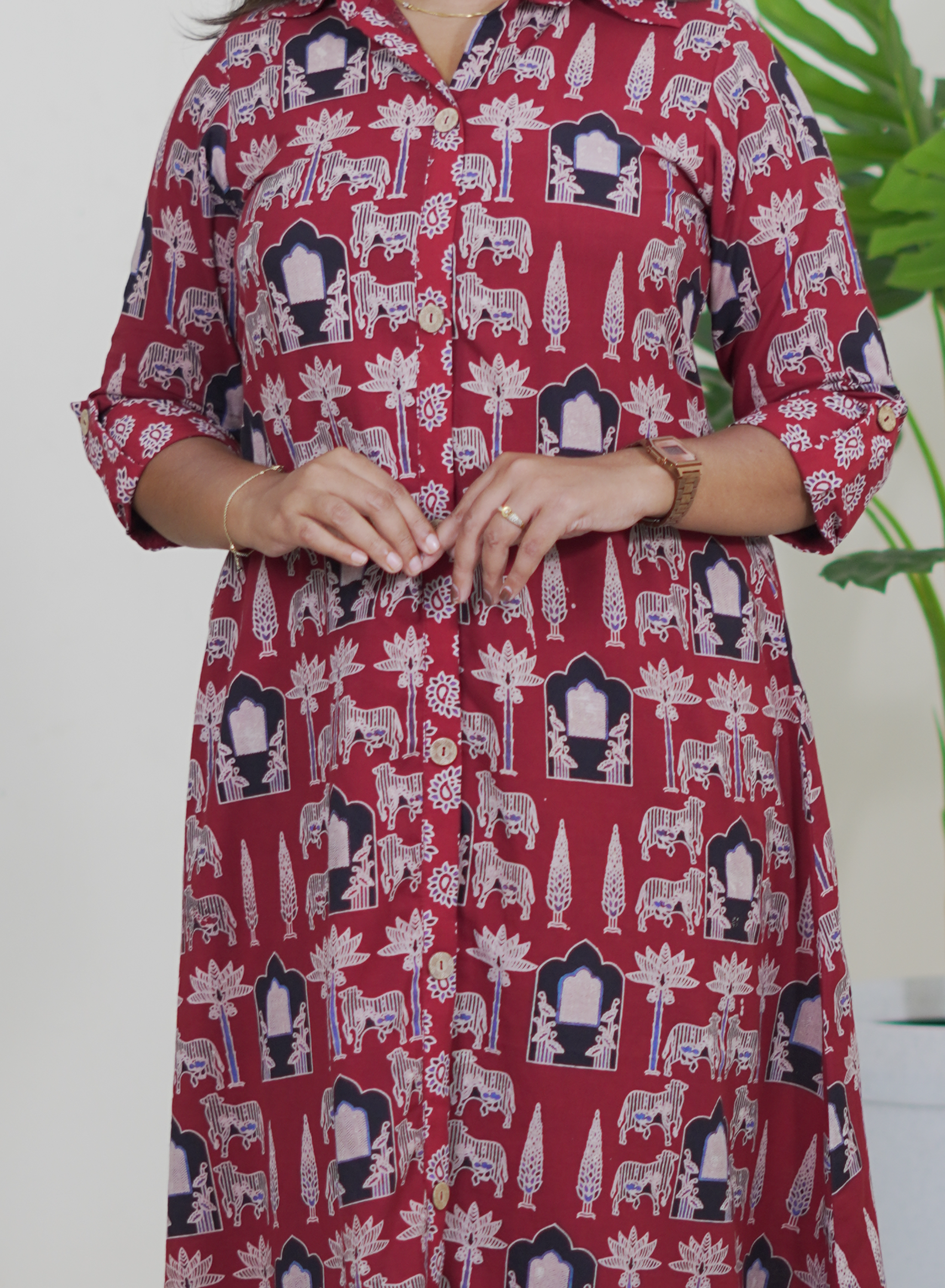 Ajrak Maroon Shirt Dress