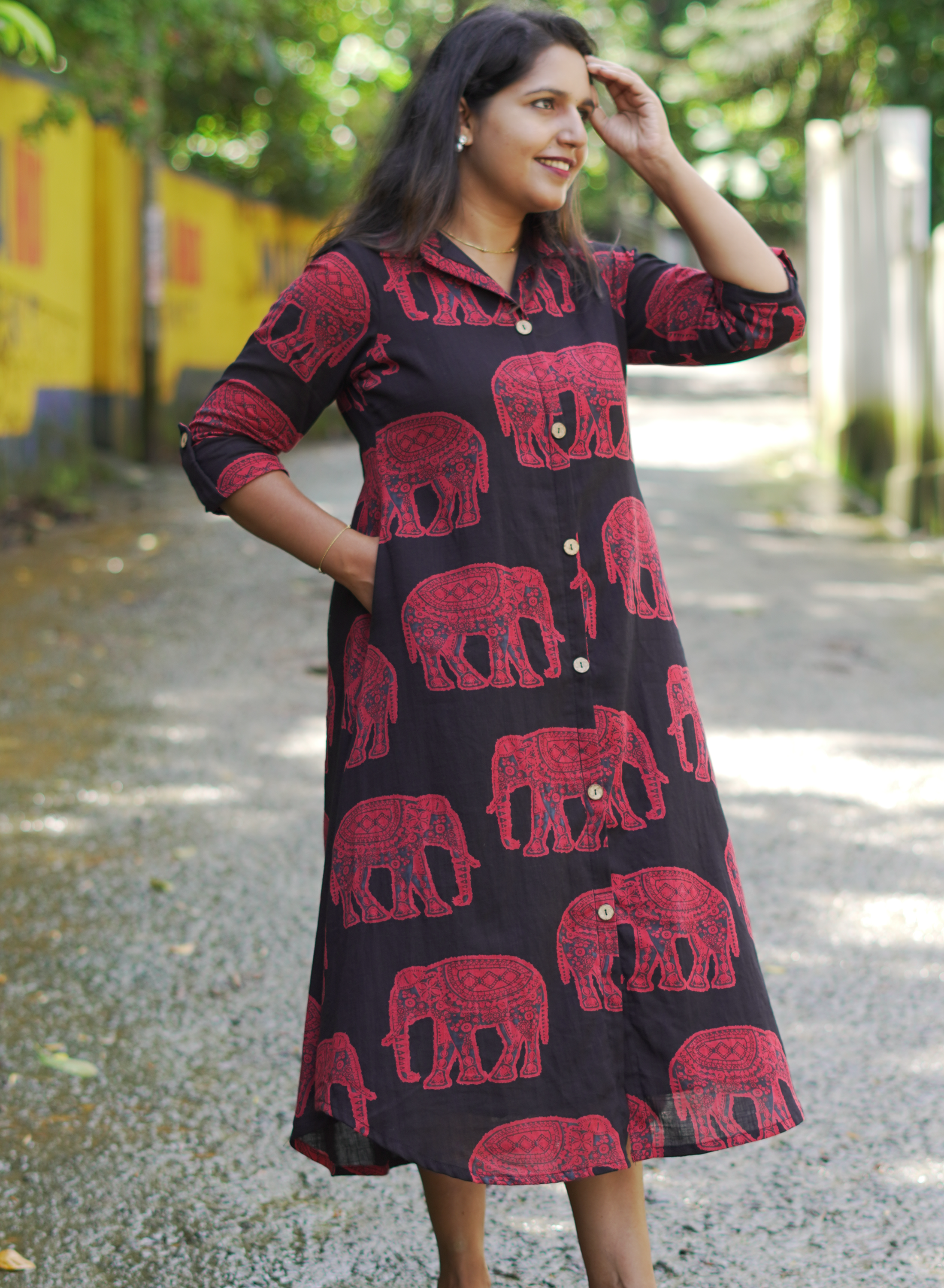 Elephant Printed Shirt Dress