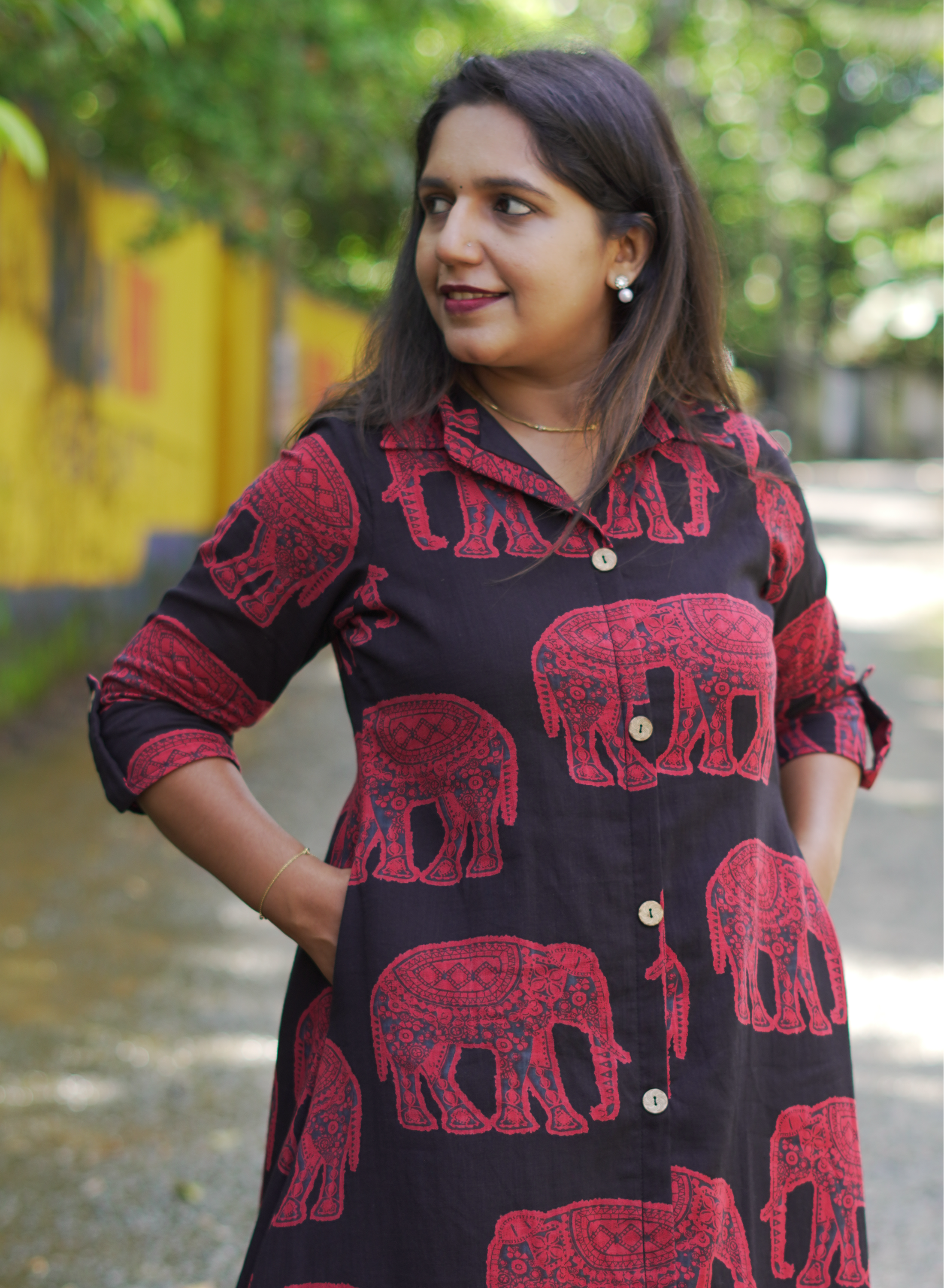Elephant Printed Shirt Dress