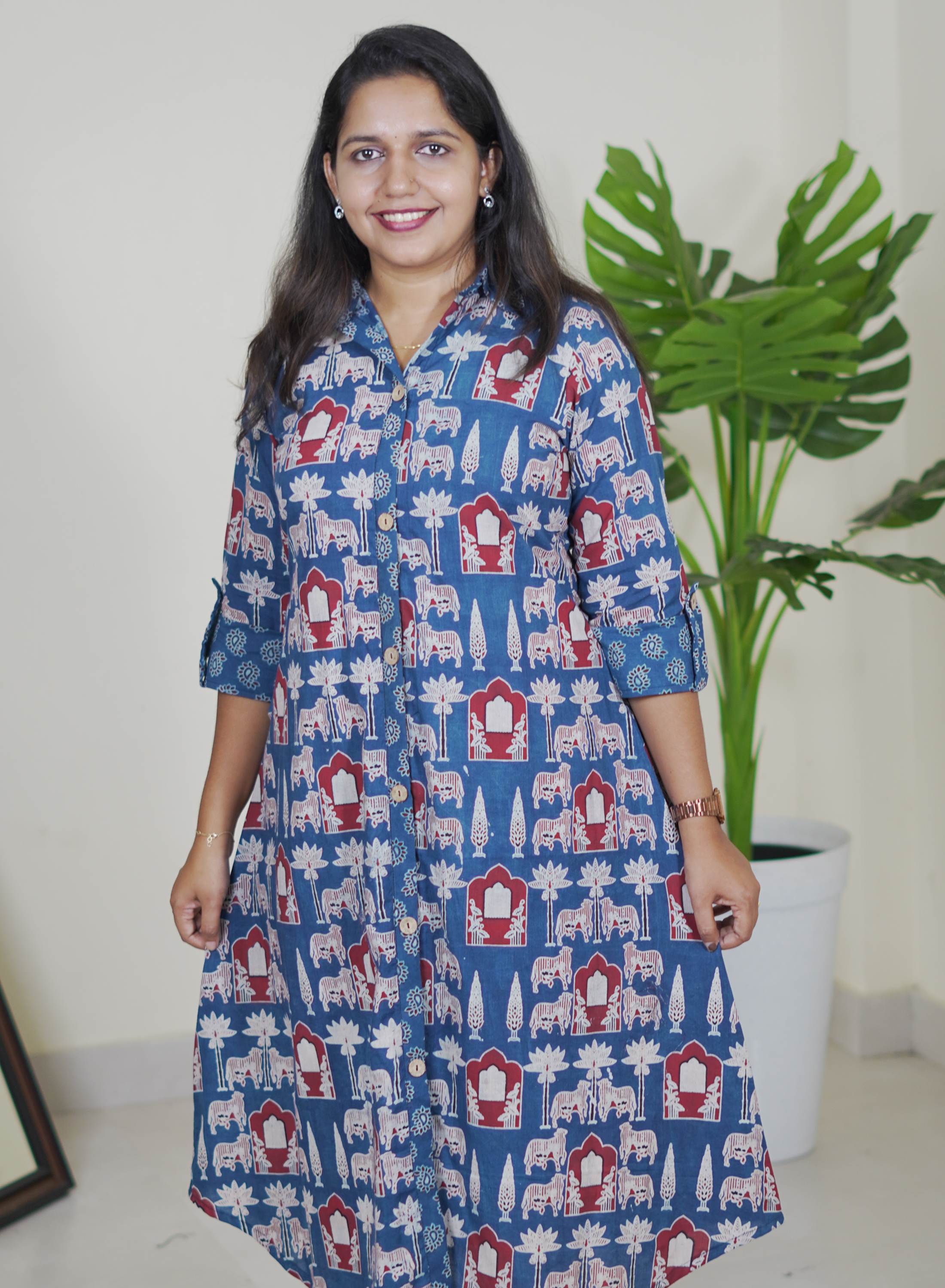 Ajrak Blue Shirt Dress