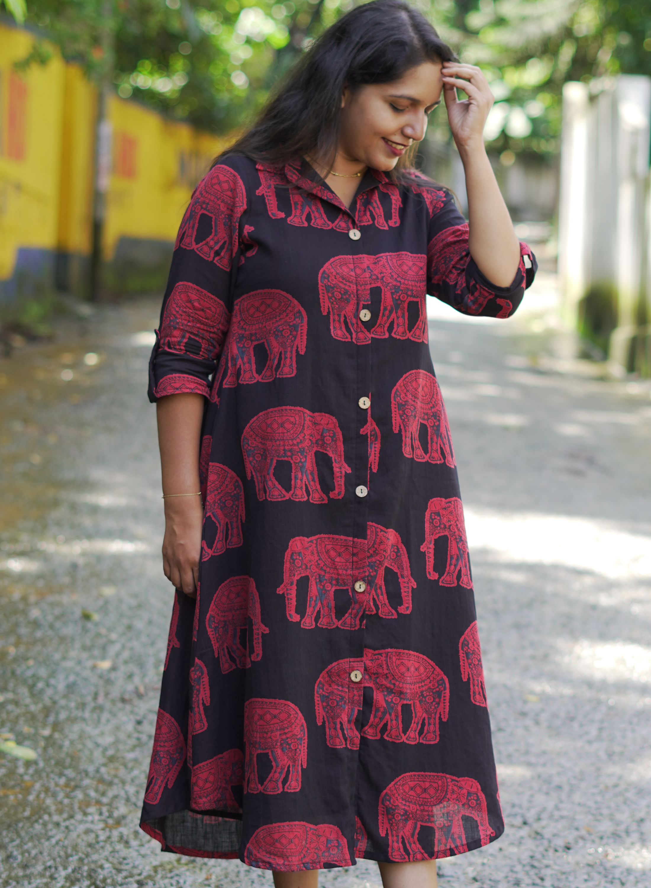 Elephant Printed Shirt Dress