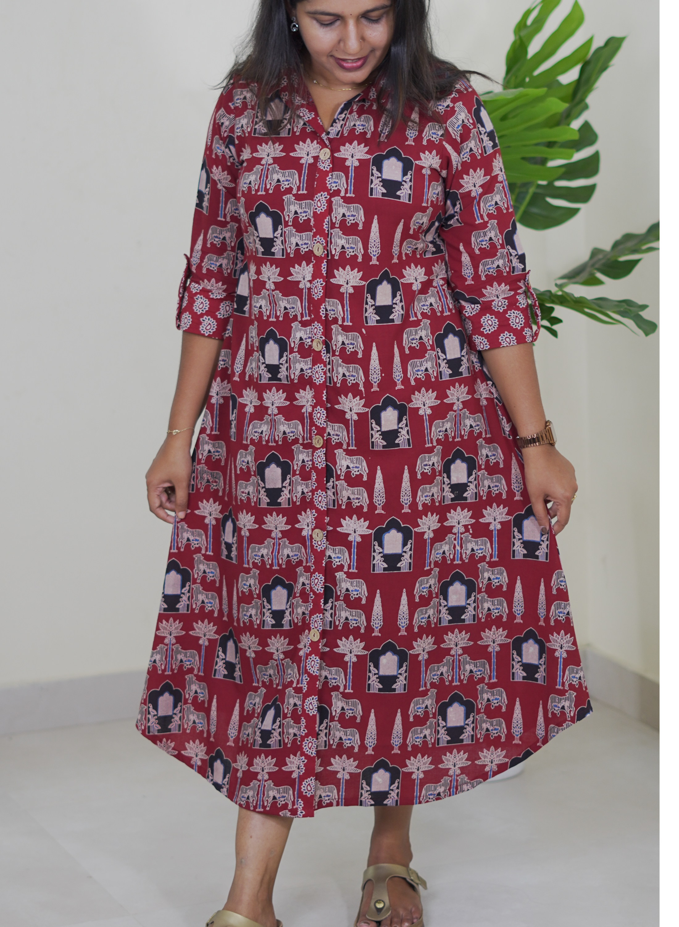 Ajrak Maroon Shirt Dress