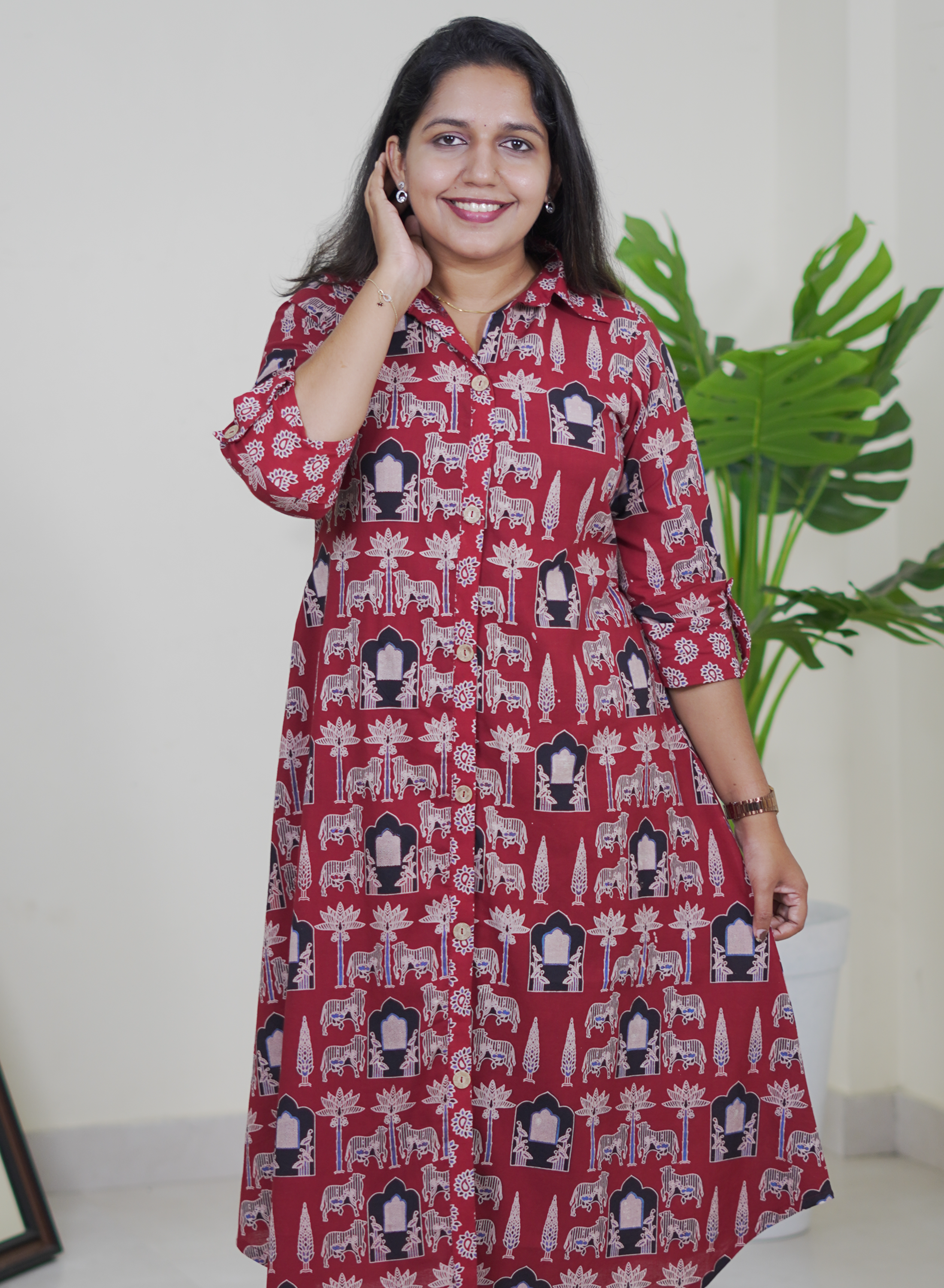 Ajrak Maroon Shirt Dress