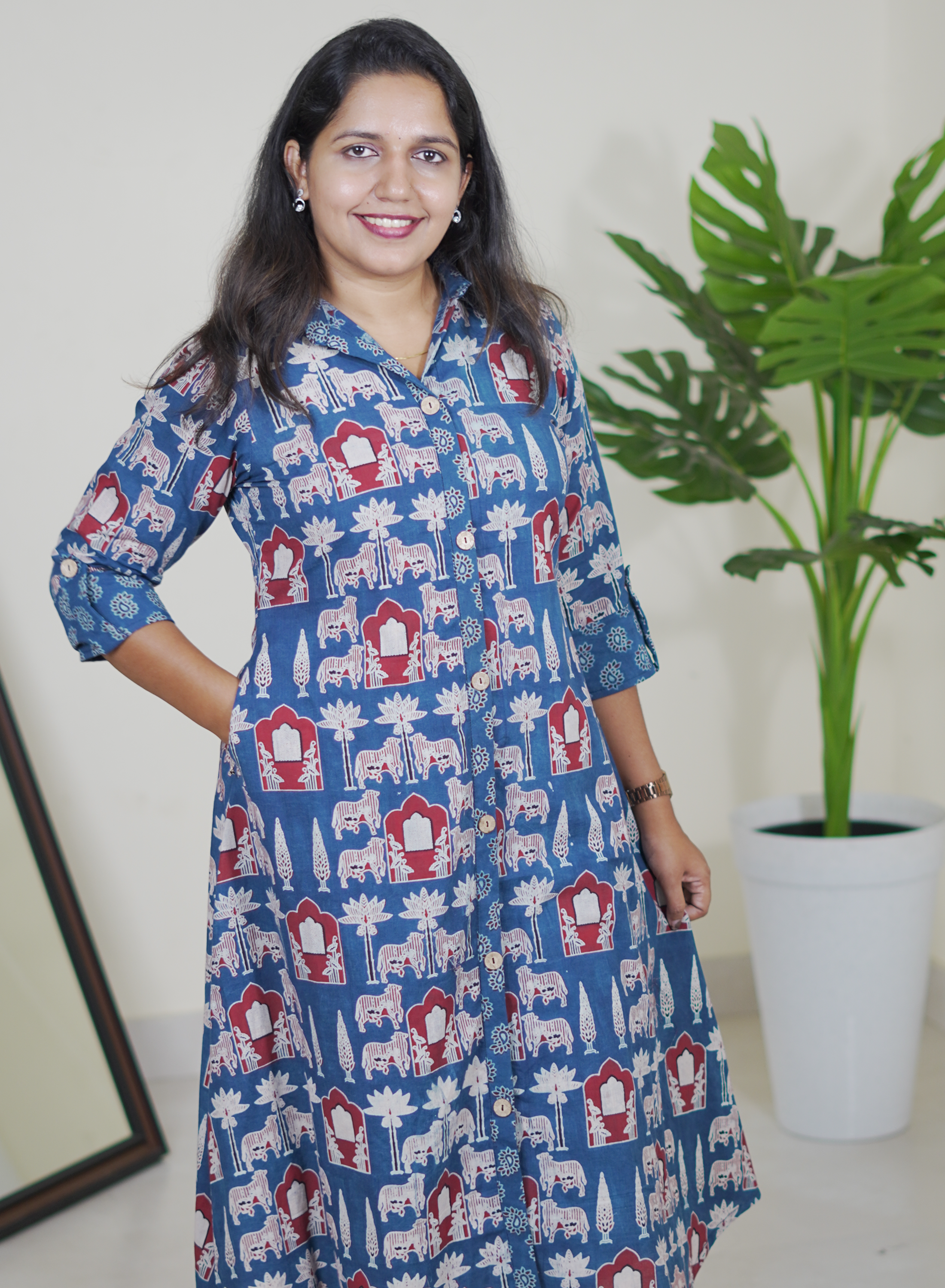 Ajrak Blue Shirt Dress