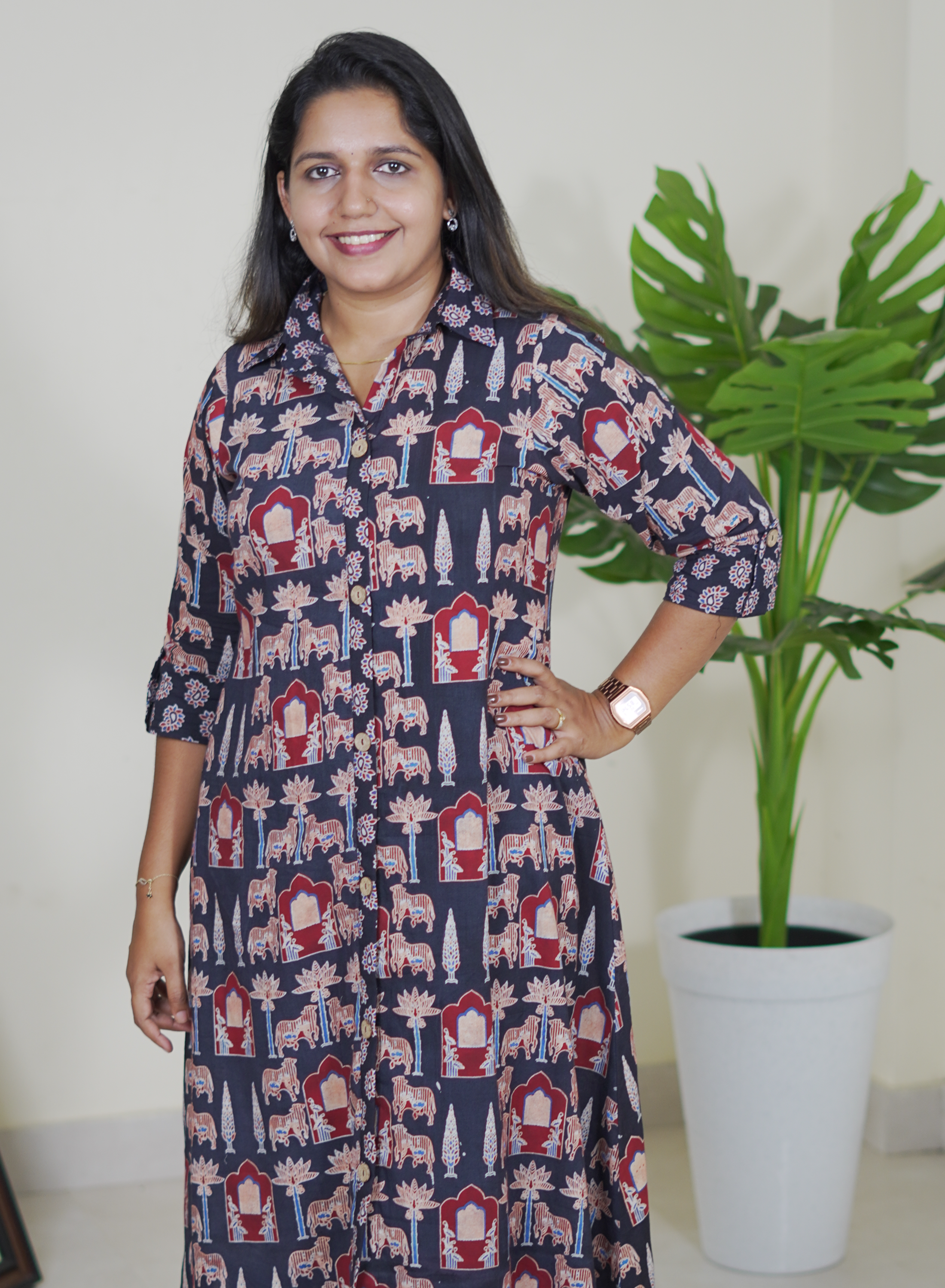 Ajrak Black Shirt Dress