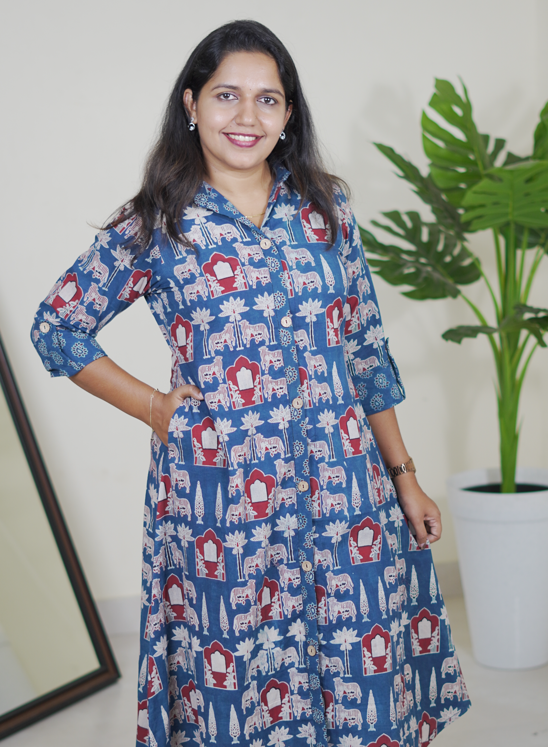 Ajrak Blue Shirt Dress