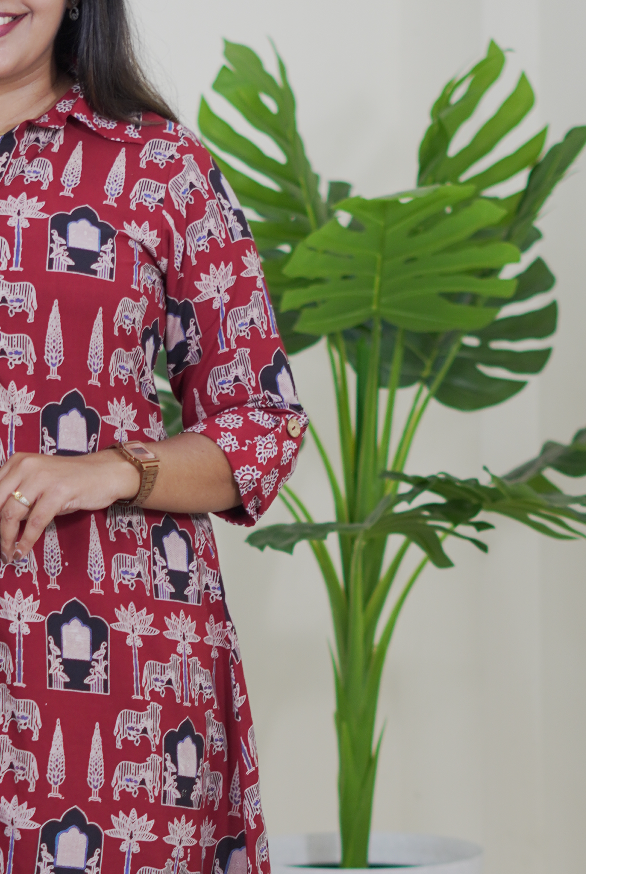 Ajrak Maroon Shirt Dress